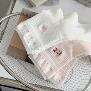 Summer women thin mesh mid-calf socks cute bow polka dot breathable casual hosiery white pink