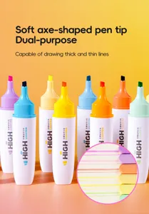 Colorful highlighters dual-purpose soft axe-shaped pen tip for smooth study marking.