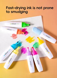 Colorful aesthetic highlighters set, fast-drying smudge-free ink pens for school student office.