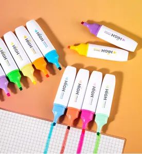 Colorful pastel highlighters set, smooth writing marker pens for student study and note-taking.