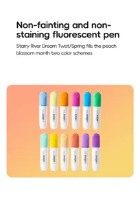 Colorful highlighter pen set 12 colors non fading study reading stationery markers