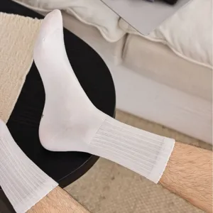 Men cotton crew socks breathable white casual business comfort socks for daily wear main view
