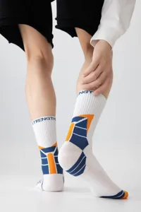 Calcetines deportivos hombre colorblock media altura algodón transpirable running