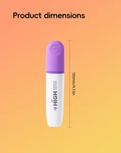 Purple white highlighter pen product dimension details showing length of 105mm clearly.