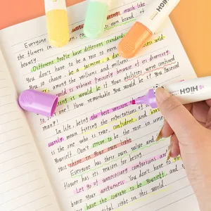 Colorful pastel highlighters set for student study and reading note-taking, top view.