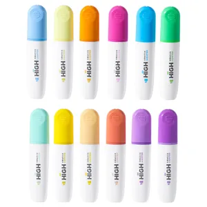 Colorful highlighter set, 12 vibrant marker pens for student reading, school study supplies.