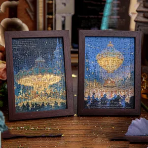Puzzle de nuit de conte de fées dans un cadre en bois de 7 pouces, 108 pièces détail de rêve.