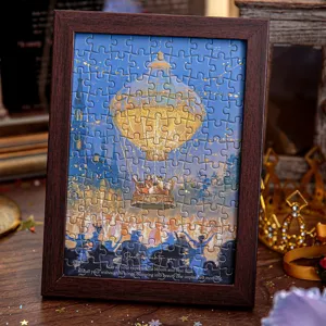 Puzzle 7 pouces 108 pièces montgolfière rêveuse avec cadre en bois, beau cadeau déco.