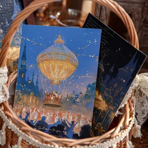 Puzzle de nuit de conte de fées de rêve décoration de table cadeau avec montgolfière chaleureuse.