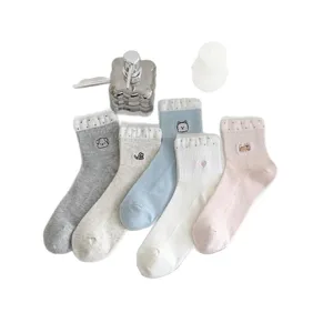 Summer women cute dog embroidery mesh mid-calf socks thin breathable cute stacked socks