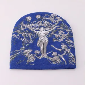 Acrylic Y2K Portrait Printed Beanie Fashion Streetwear Warm Knitted Hat For Winter Autumn Unisex Casual Skull Cap