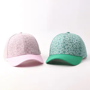 Women floral baseball cap autumn casual cute sun hat pink green color detail display
