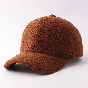 Brown fuzzy baseball cap, thick teddy fleece warm winter hat for women and men daily wear.