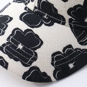 Schwarz-weißer Klee Muster Baseball Kappe Schirm Detailansicht Mode Zubehör Hut Design