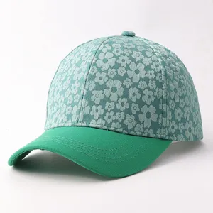 Women Sweet Floral Printed Baseball Cap Polyester Curved Brim Adjustable Sun Protection Breathable Outdoor Fashion Hat