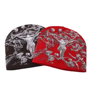 Y2K gothic portrait knitted beanie hat, stylish winter warm woolen skull cap for men and women