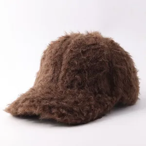 Gorra de béisbol de felpa cálida de invierno, gorro esponjoso grueso para aire libre.
