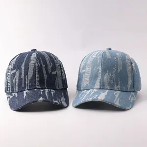 Gorra de béisbol de mezclilla desgastada elegante para hombres y mujeres, visera curva estilo urbano.