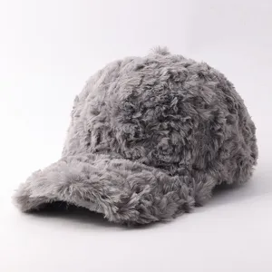 Gorra de béisbol de piel sintética de invierno cálida, sombrero grueso de felpa.
