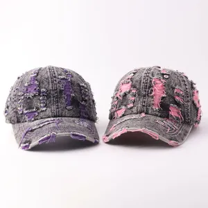 Distressed denim baseball cap vintage washed retro sun hat adjustable casual sportswear