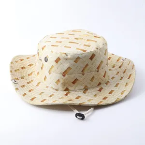 Wide Brim Western Cowboy Bucket Hat For Outdoor Sun Protection With Adjustable Chin Strap Plaid Geometric Print Sun Hat For Men Women