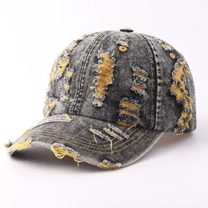 Distressed denim baseball cap for women men vintage washed dad hat streetwear sun hat