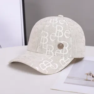 Fashion Letter Print Baseball Cap With Alloy Metal M Logo Rhinestone Embellished Wide Brim Sun Protection Adjustable Hat