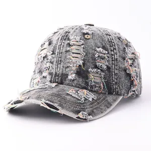 Vintage Distressed Denim Baseball Cap For Men Women Washed Cotton Adjustable Sunshade Hat Retro Hip Hop Streetwear Sun Hat