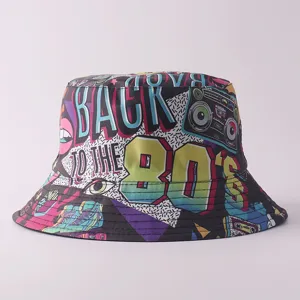 Sombrero de cubo estampado estilo retro de los 80, sombrero de sol casual y moderno unisex.