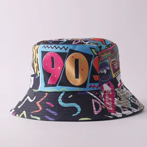 Gorro de cubo retro de los 90 con grafiti para mujeres y hombres, sombrero de sol colorido.