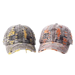 Distressed denim baseball cap for women and men, vintage washed retro sun visor hat.