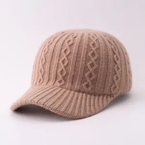 Knitted baseball cap winter warm wool hat cable knit design soft casual peaked cap detail