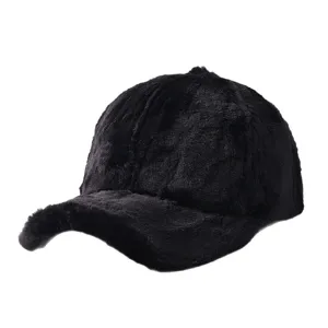 Cappellino da baseball in pelliccia sintetica nera invernale caldo spesso sportivo