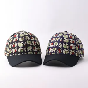Detailed close-up view of stylish elephant print baseball cap featuring classic curved brim.