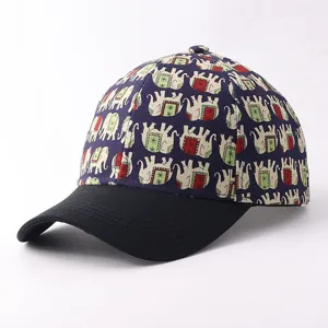Ethnic elephant print baseball cap with curved brim, casual sun hat for men and women