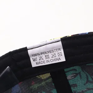 Detailed view of the inner wash label showing 100% polyester material and origin.