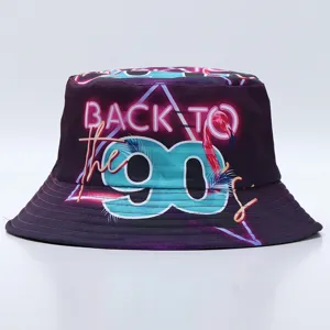 Gorro de cubo retro de los años 80 90 con estampado de flamenco de neón, unisex.