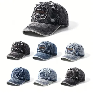 Vintage Distressed Denim Honkbalpet Borduurwerk New York Brooklyn Letter Peak Cap Verstelbare Streetwear Gewassen Hoed Heren Dames