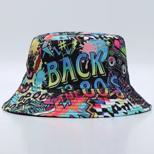 Sombrero de pescador con estampado graffiti retro anos 80, gorro de sol streetwear hip hop.