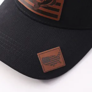 Gorra de camionero negra con parche de cuero marrón de pez sombrero casual de exterior