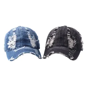 Distressed denim baseball cap vintage washed adjustable dad hat for men and women couple style