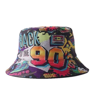 Sombrero de cubo retro con graffiti de los años 90 para hombre y mujer, sombrero de sol.