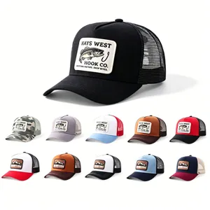 Gorra Trucker de Poliéster para Hombre Mujer Transpirable Parche Bordado Gorra de Béisbol Patrón de Montaña Pez Protección Solar Aire Libre
