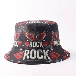 Sombrero de cubo con estampado rock música para hombres y mujeres protección solar.
