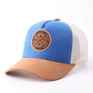 Blauwe bruine suède trucker cap ademende mesh honkbalpet outdoor hoed mode nieuw