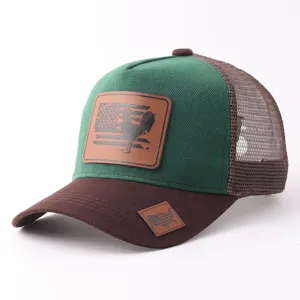 Gorra trucker mesh casual al aire libre con parche de cuero gallo, gorra transpirable verano.