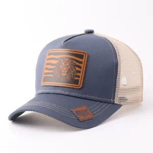 Gorra de camionero de malla con parche de cuero de león animal moda casual gorra unisex