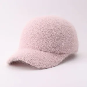 Gorra de béisbol de punto mullido rosa, sombrero cálido de invierno con ala curva casual.