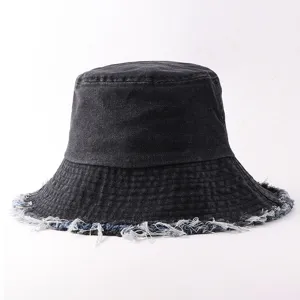 Γυναικείο μαύρο φθινοπωρινό τζιν καπέλο bucket casual με φαρδύ γείσο για τον ήλιο