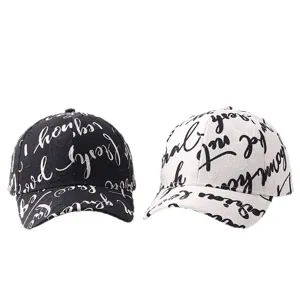 Unisex casual baseball cap with trendy all-over graffiti letter print for daily wear.